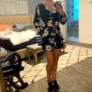 Navy floral long sleeve/shorts romper
